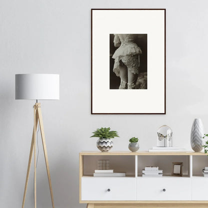 Framed black and white photo of a nude sculpture, stylish wall art for room decoration