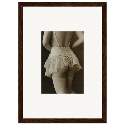 Sepia-toned canvas print of a woman in laced prism lingerie for chic room decoration