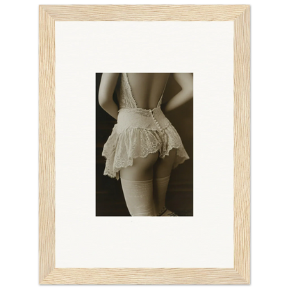 Framed canvas print of a woman’s torso in lace lingerie for chic room decoration