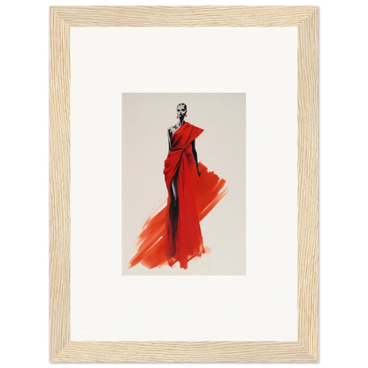 Fashion illustration of Lady Crimson Dreaming in a stunning red evening gown