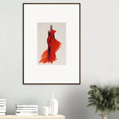 Framed fashion illustration of a flowing red gown from Lady Crimson Dreaming special edition art™