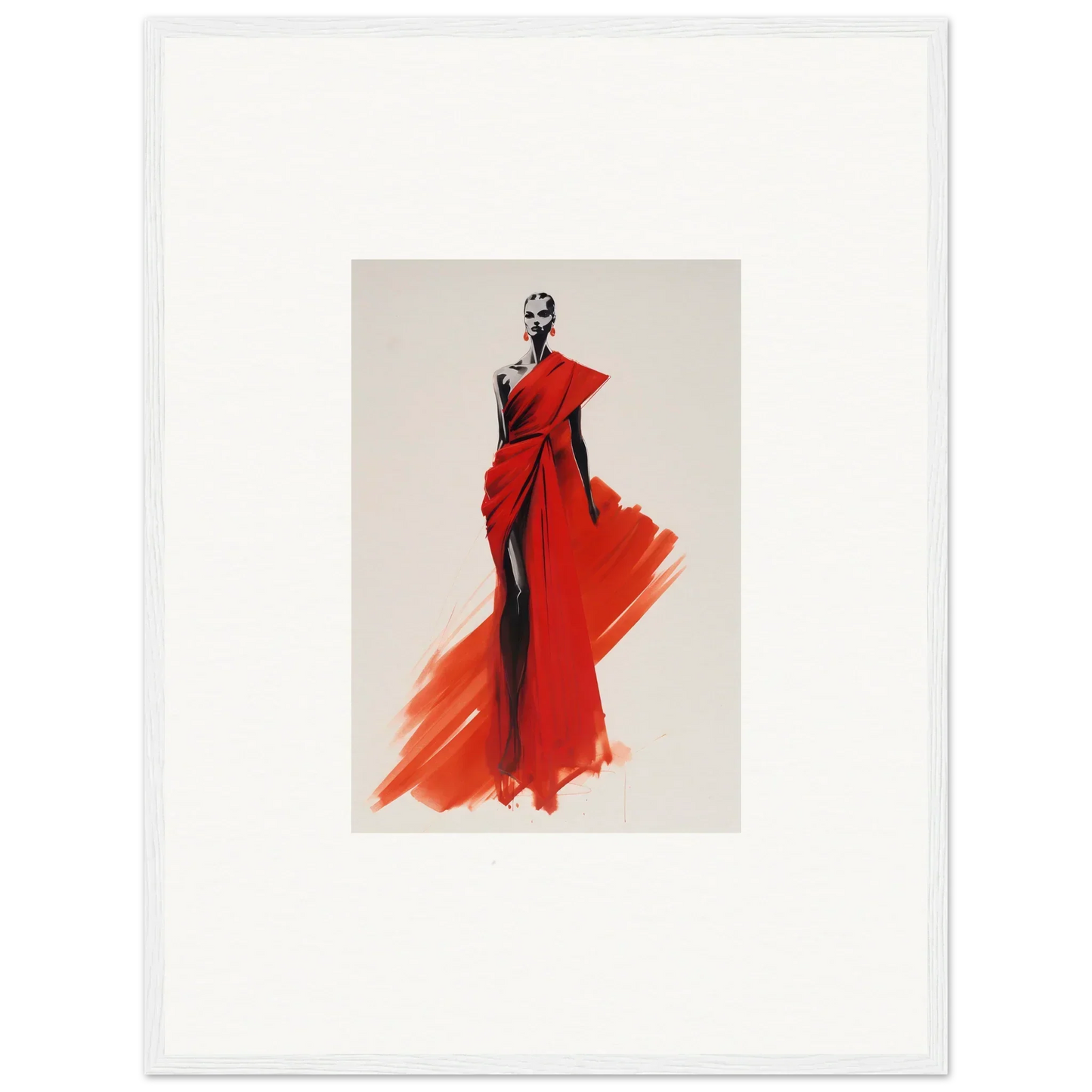 Fashion illustration of Lady Crimson Dreaming in a stunning red evening gown