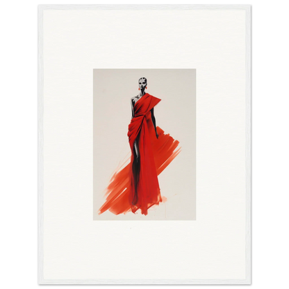 Fashion illustration of Lady Crimson Dreaming in a stunning red evening gown