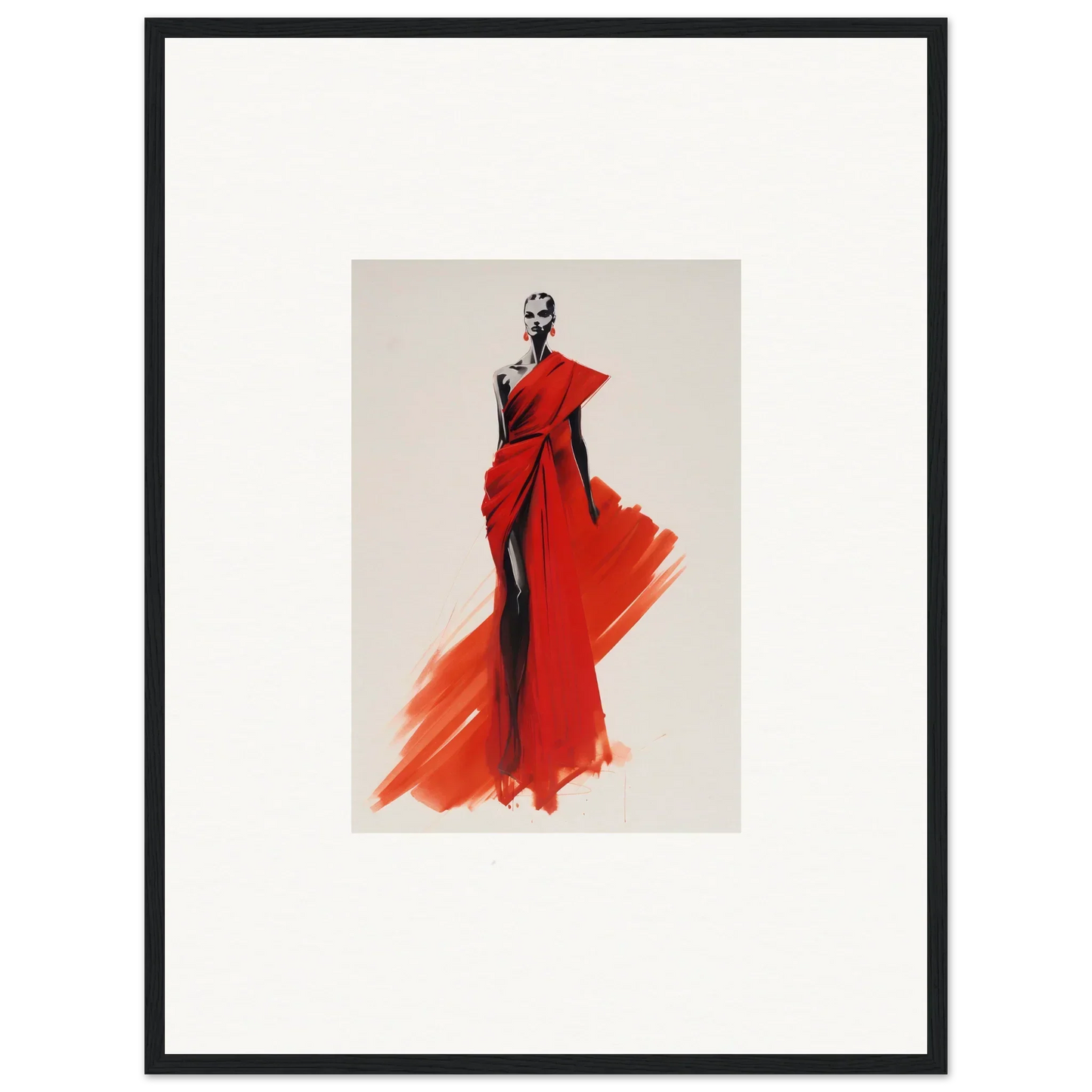 Fashion illustration of Lady Crimson Dreaming in a stunning red evening gown