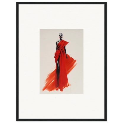 Fashion illustration of Lady Crimson Dreaming in a stunning red evening gown