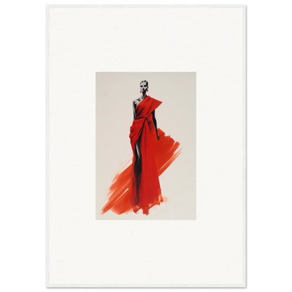 Fashion illustration of Lady Crimson Dreaming dramatic red evening gown with flowing fabric