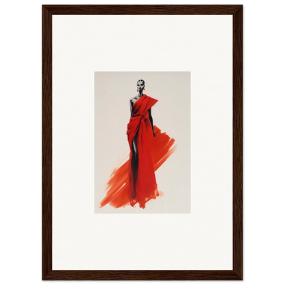 Fashion illustration of Lady Crimson Dreaming in a stunning red evening gown