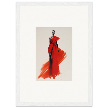 Fashion illustration of Lady Crimson Dreaming dramatic red gown with flowing draping