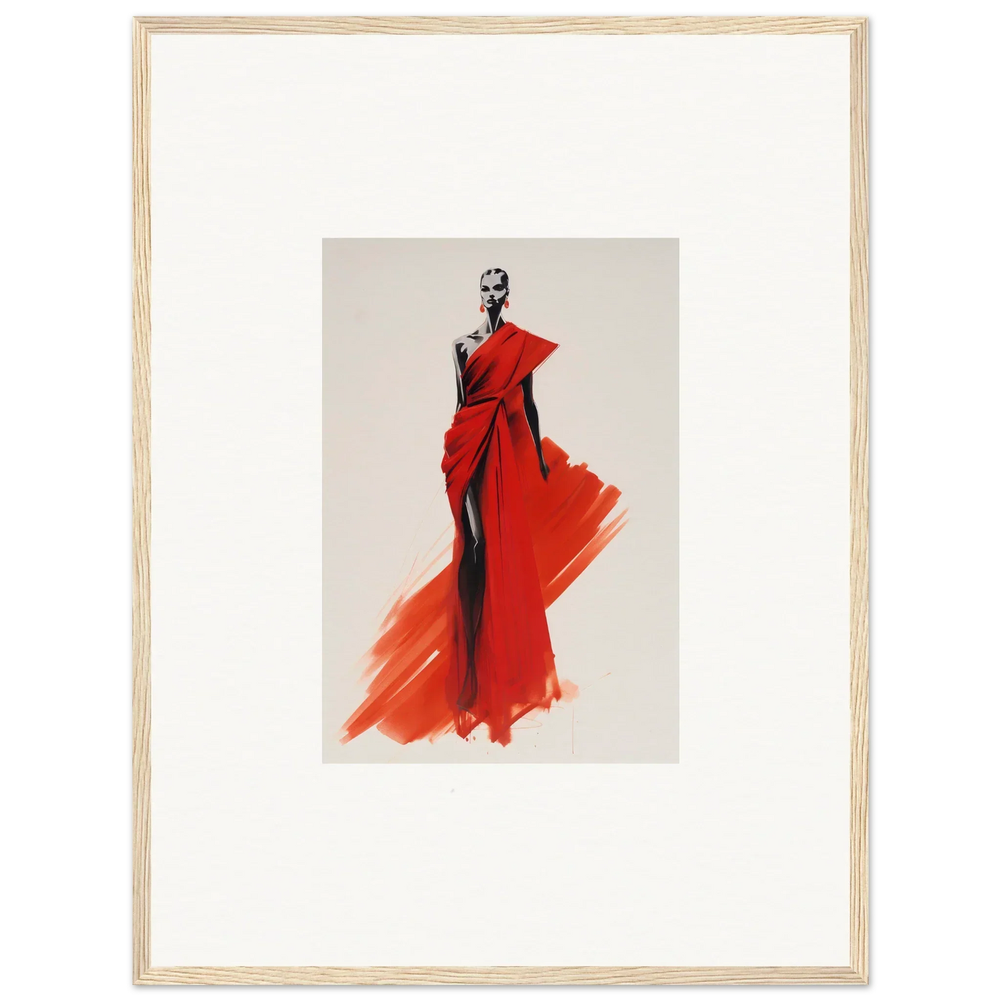 Fashion illustration of Lady Crimson Dreaming with a stunning red evening gown