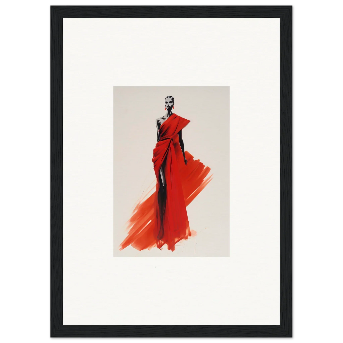 Fashion illustration of a figure in a flowing red gown from Lady Crimson Dreaming