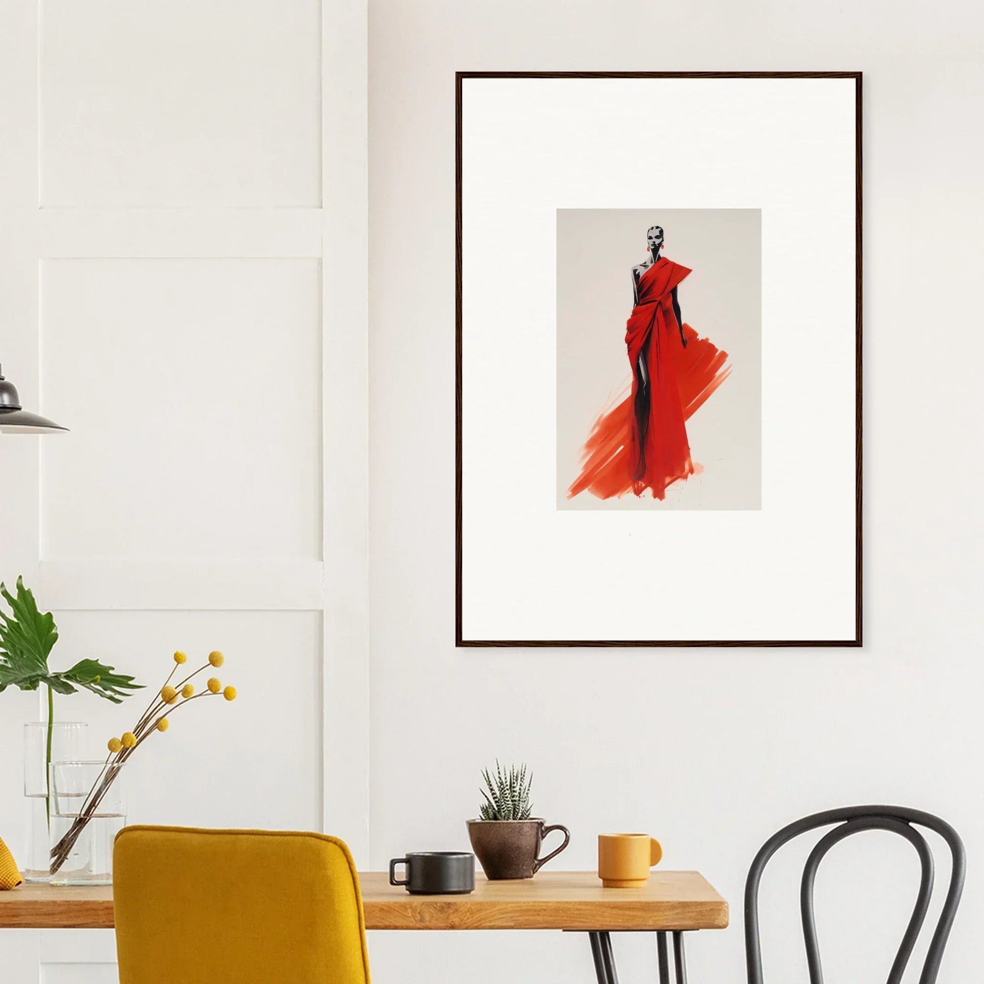 Fashion illustration of Lady Crimson Dreaming in a stunning red evening gown