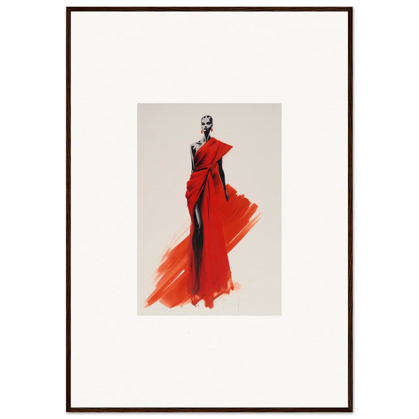 Fashion illustration of Lady Crimson Dreaming in a stunning red evening gown