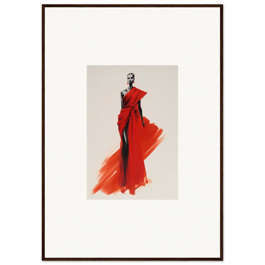 Fashion illustration of Lady Crimson Dreaming in a stunning red evening gown