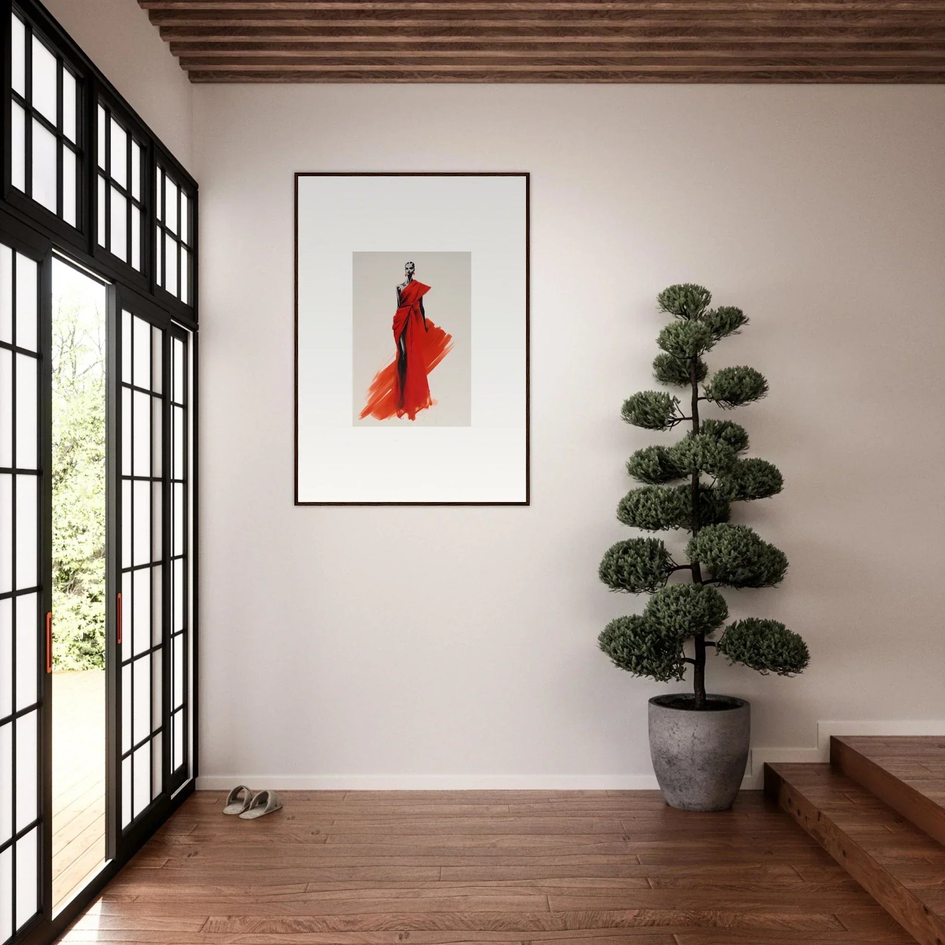 Framed artwork of a flowing red dress from Lady Crimson Dreaming special edition art™