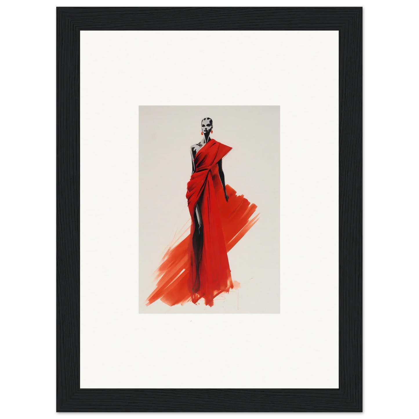 Fashion illustration of Lady Crimson Dreaming in a stunning red evening gown