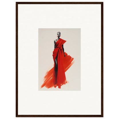 Fashion illustration of a figure in a flowing red gown for Lady Crimson Dreaming special edition art™