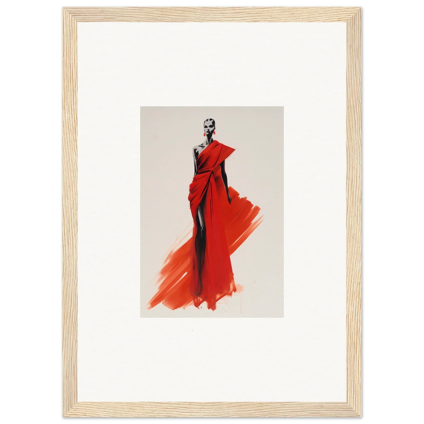 Fashion illustration of Lady Crimson Dreaming red gown with elegant flowing details