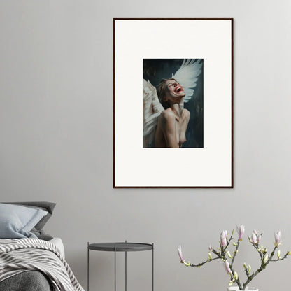 Framed artistic canvas print of a person with dramatic lighting for unique room decoration