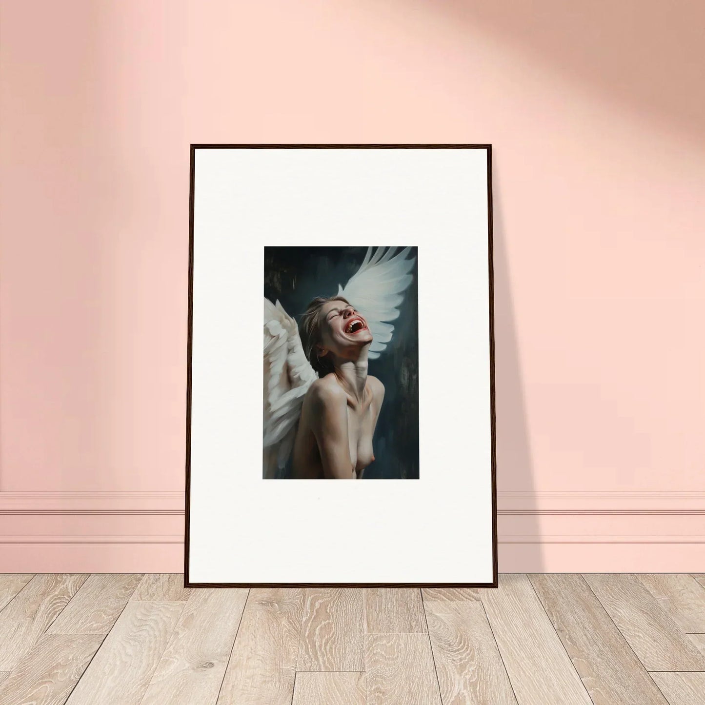 Framed portrait of a figure with wings for unique room decoration or wall art