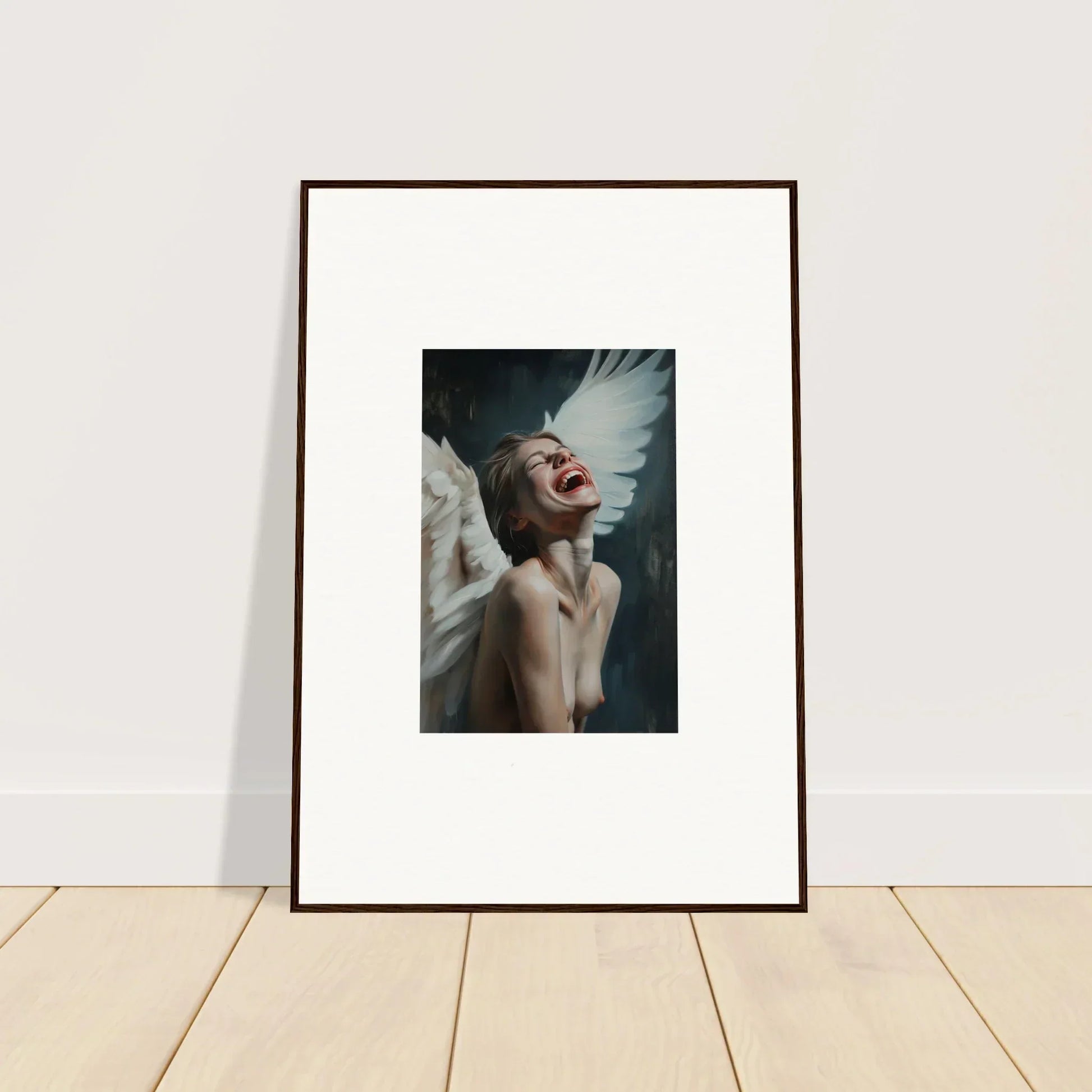 Framed canvas print of a person with windswept hair, perfect wall art for room decoration