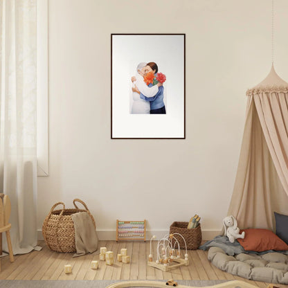 Framed wall art featuring two people embracing, perfect for uplifting room decor