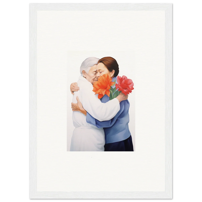 Framed wall art of two people embracing with red flowers for stylish room decor