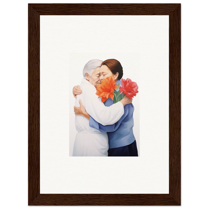 Framed wall art of two people embracing with orange flowers for beautiful room decor