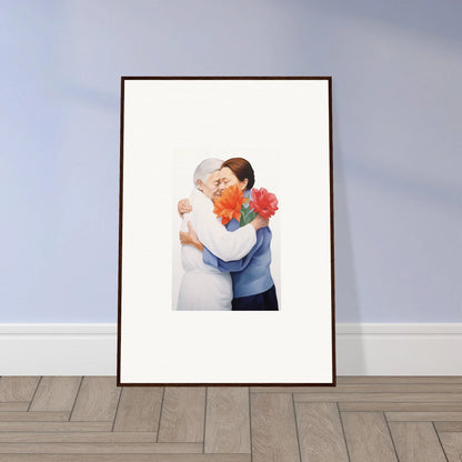 Framed wall art of two people embracing with flowers for vibrant room decor