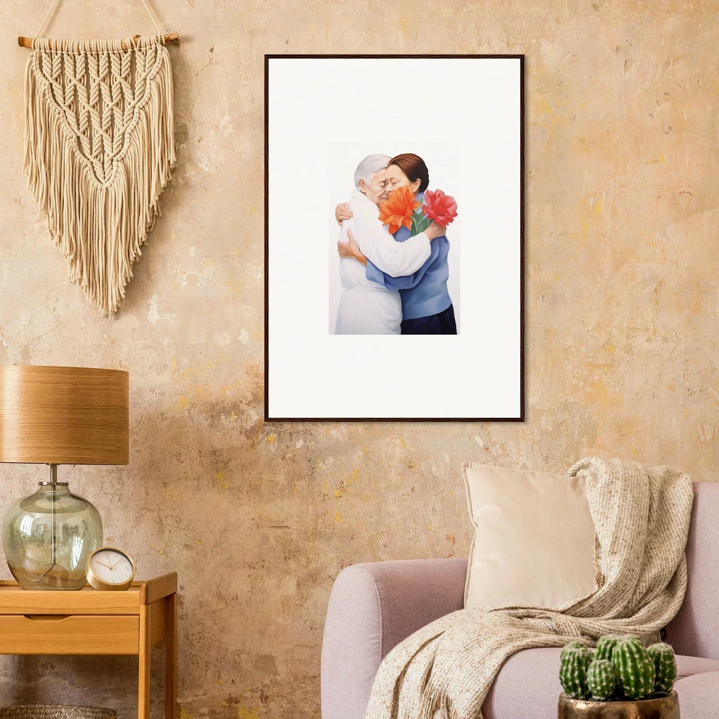 Framed wall art of two people embracing with flowers for beautiful room decor