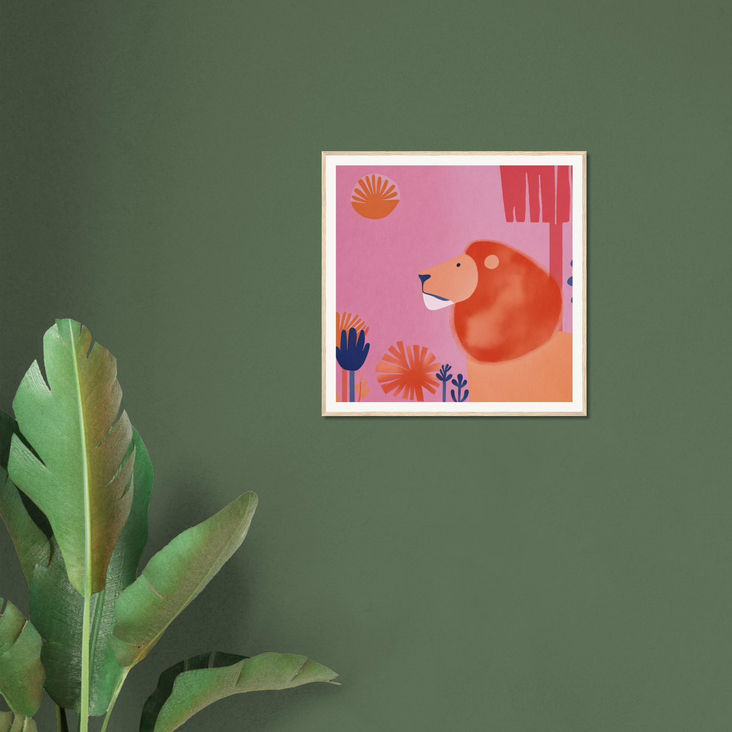 Framed illustration of a red bear among flowers from Lion’s Psychedelic Serenade