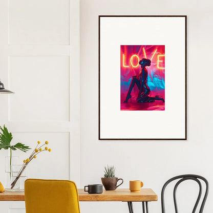 Framed canvas print featuring vibrant wall art with LOVE and a silhouetted figure