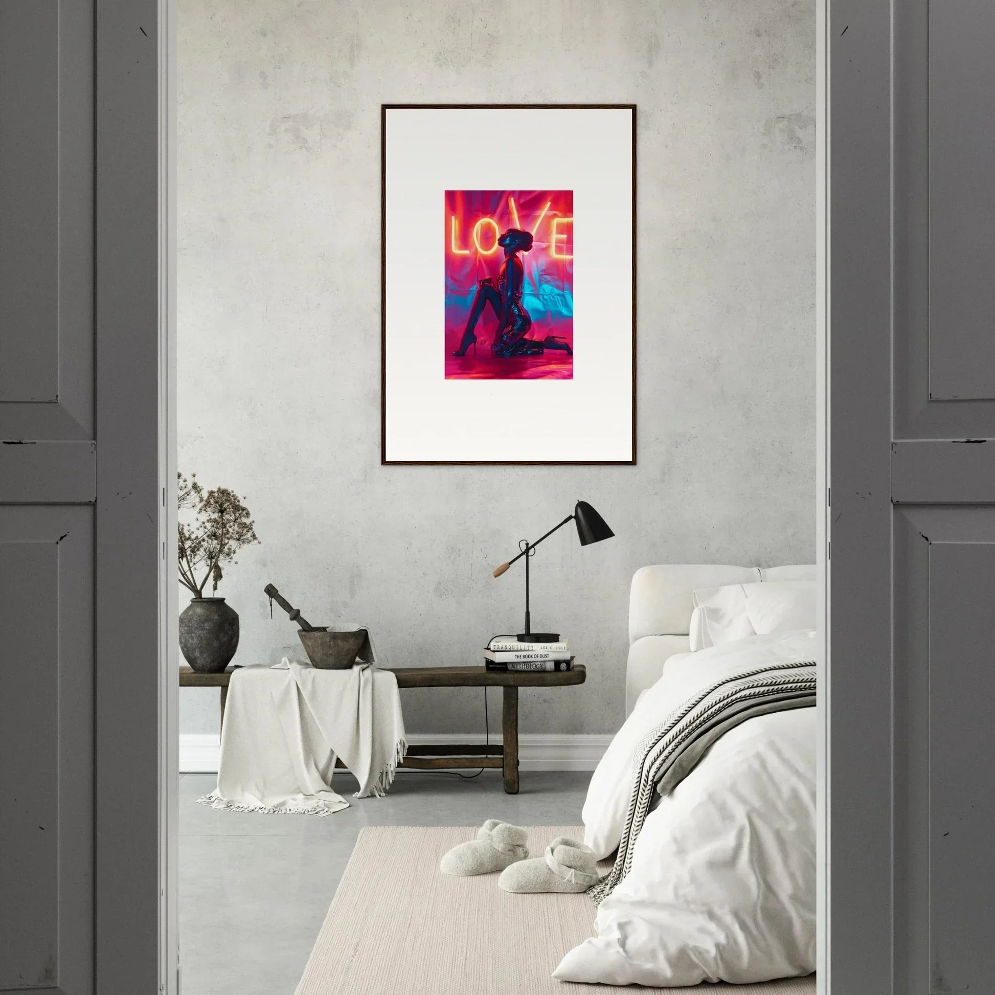 Colorful LOVE wall art print with silhouette, perfect for unique bed room decoration