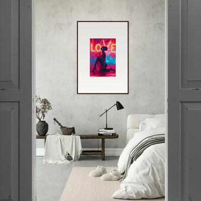 Colorful LOVE wall art print with silhouette, perfect for unique bed room decoration