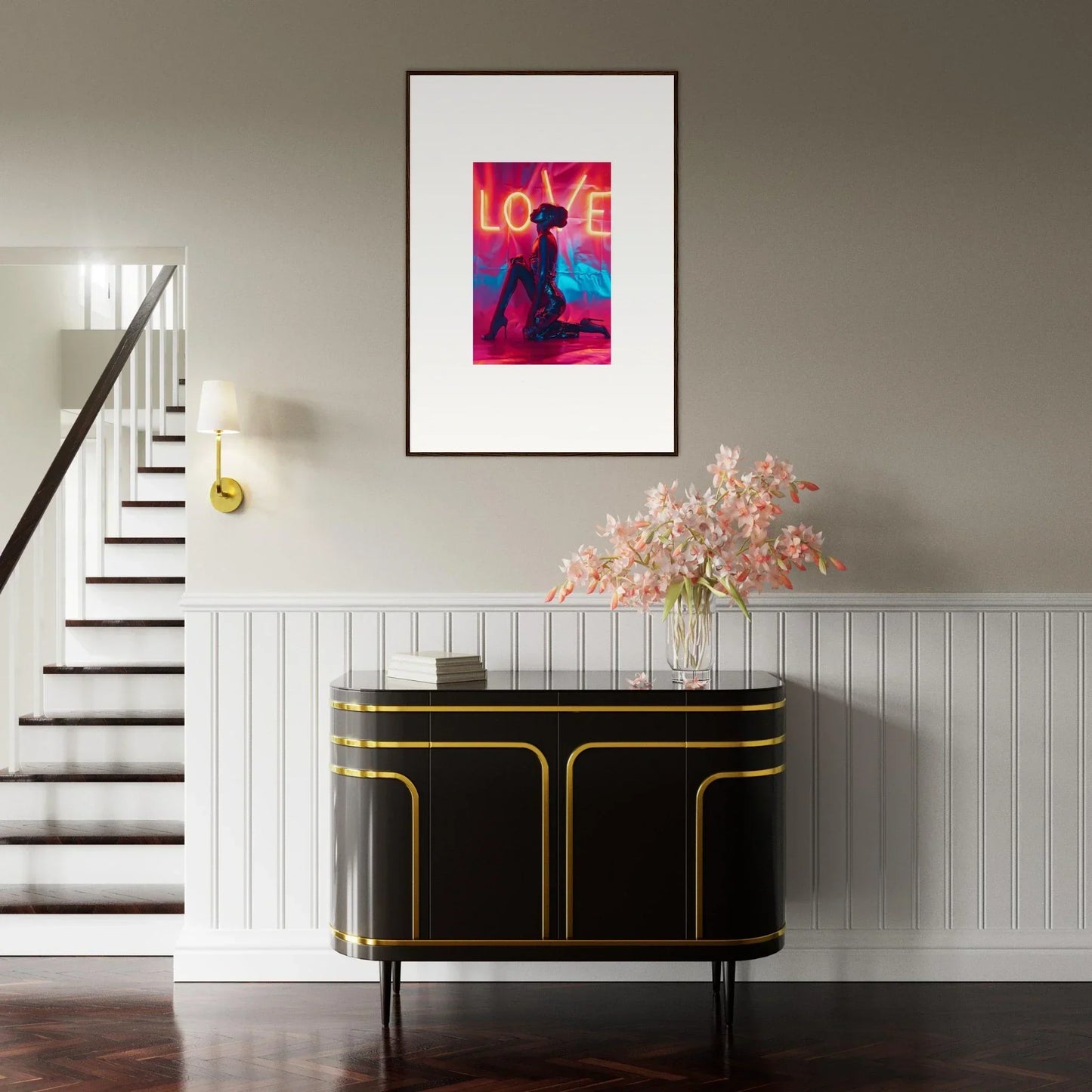 Framed canvas print with colorful silhouetted figure, perfect for room decoration wall art