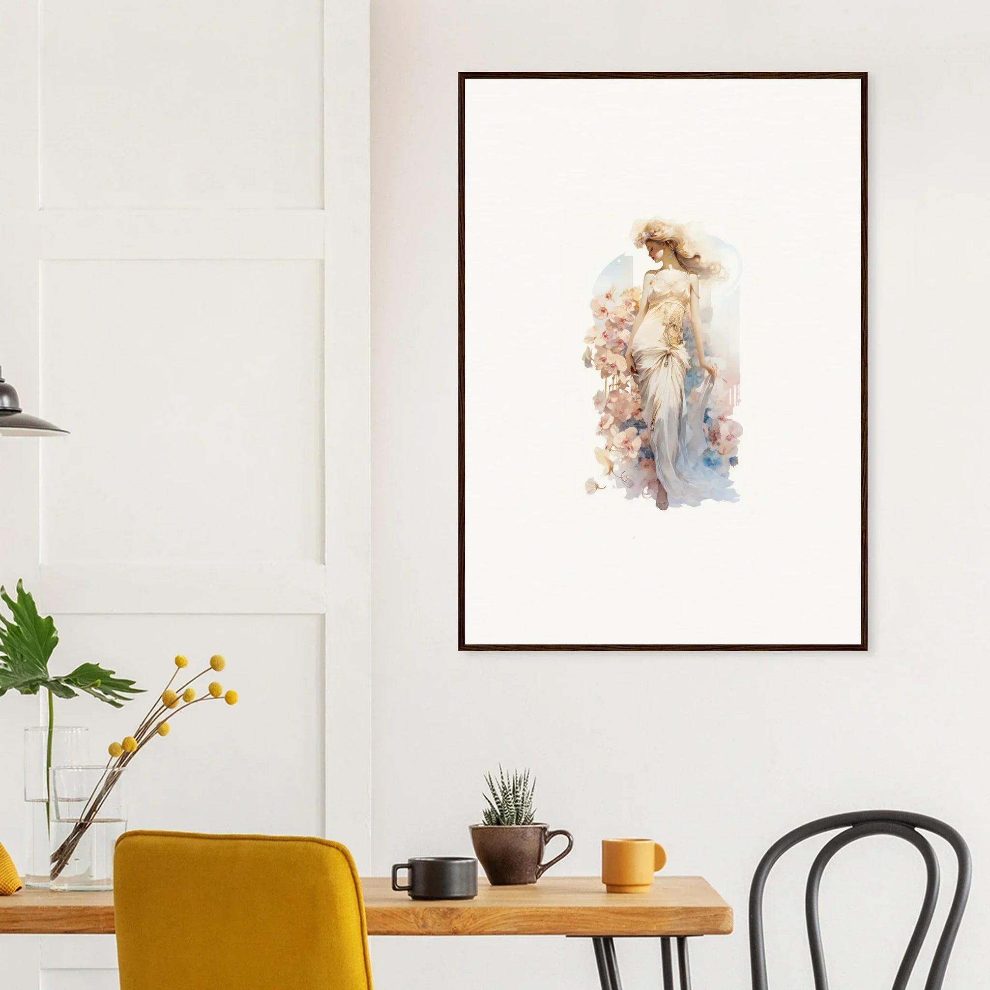 Framed watercolor painting of a dreamy feminine figure perfect for room decoration