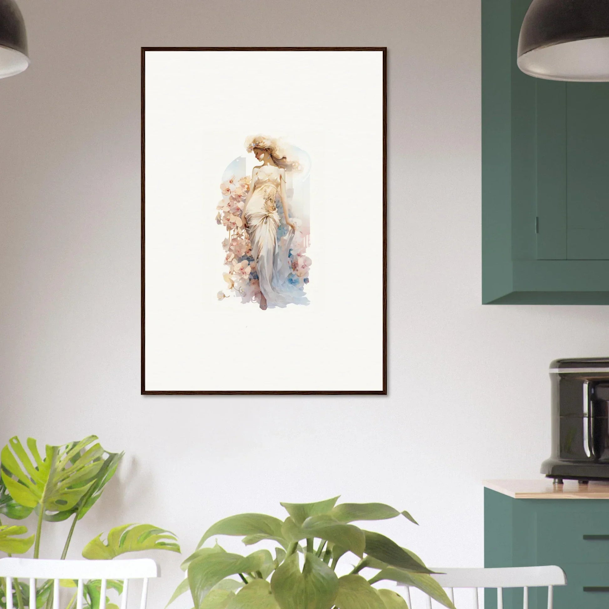 Framed watercolor painting of a dreamy figure perfect for room decoration and canvas print