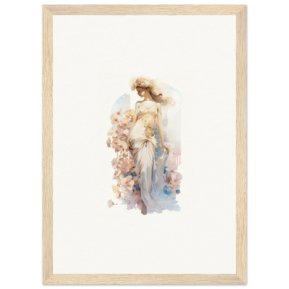 Delicate watercolor of an ethereal woman with flowers for dreamy room decoration