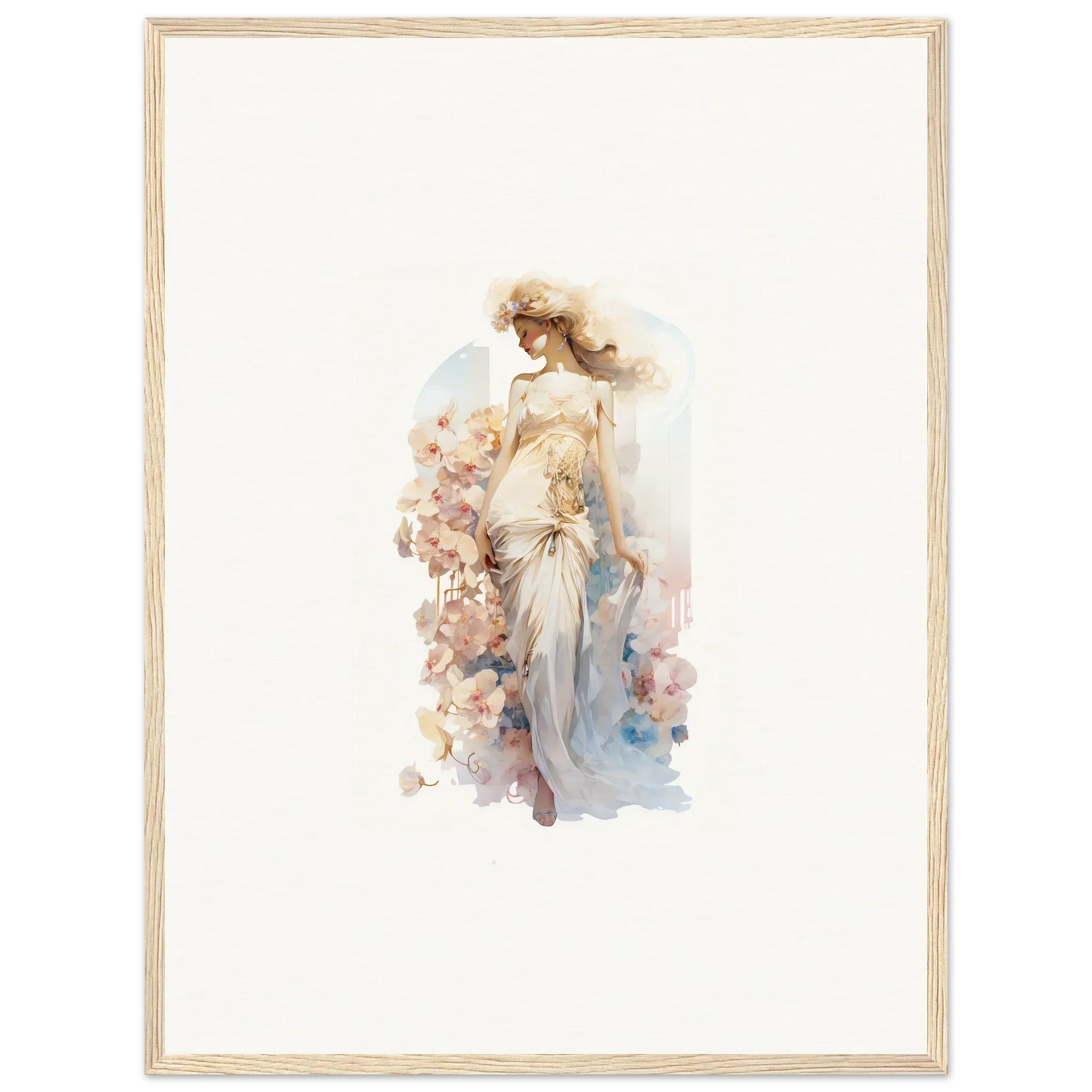 Watercolor canvas print of an elegant woman in a flowing dress for dream amusements room decoration