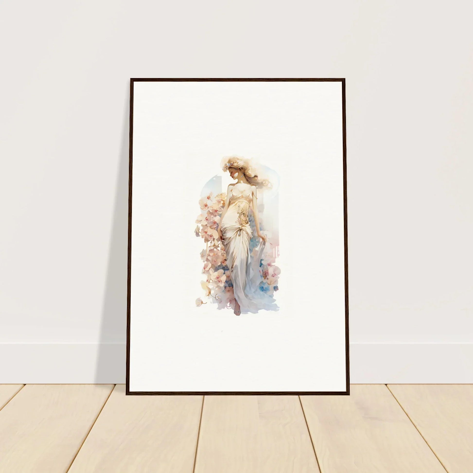 Framed watercolor painting of elegant figure perfect for room decoration or dream amusements