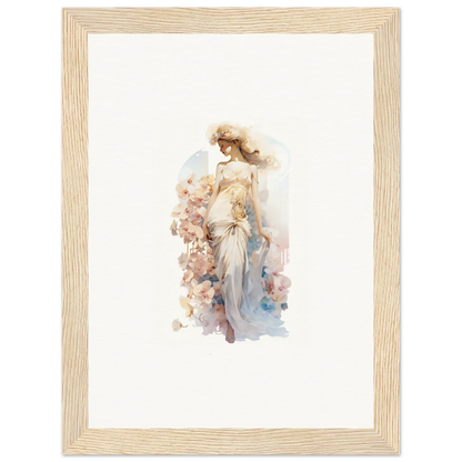 Watercolor canvas print of a woman in a dress surrounded by flowers for dream amusements