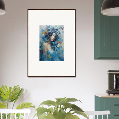 Framed wall art of a figure with blue hair and butterflies, perfect for dream rhapsody room decor