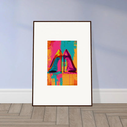 Framed pop art print of high-heeled shoes for stylish room decoration and wall art