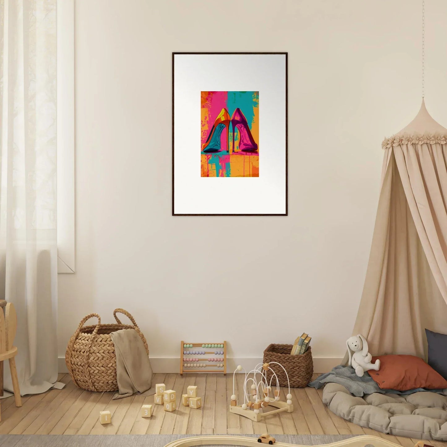 Colorful abstract geometric sailboat wall art canvas print for cool room decoration