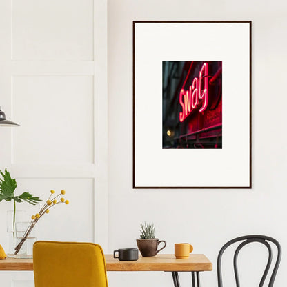 Framed wall art featuring a glowing red Sway sign for vibrant night decor