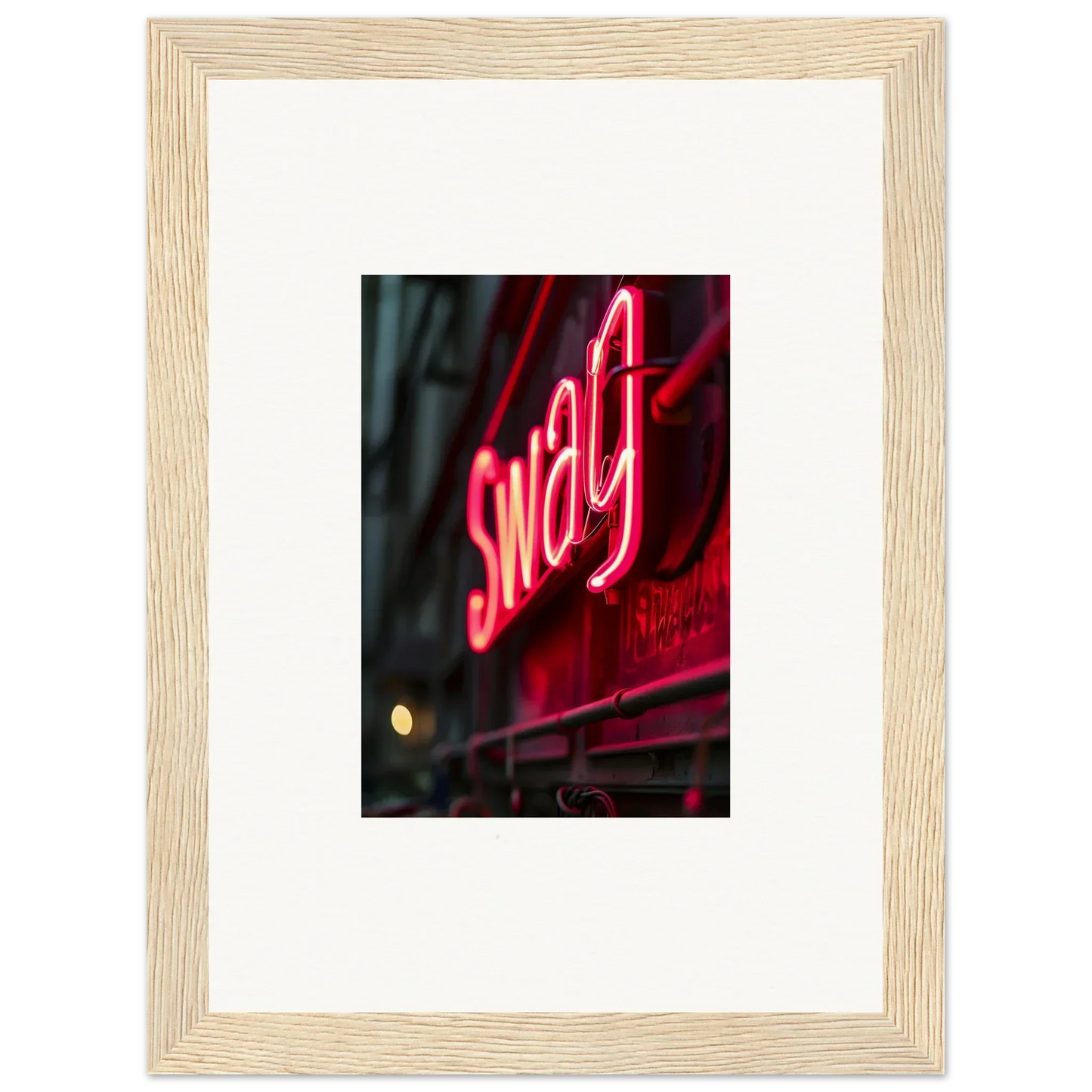 Neon sign swag in glowing red as vibrant room decor for framed wall art display