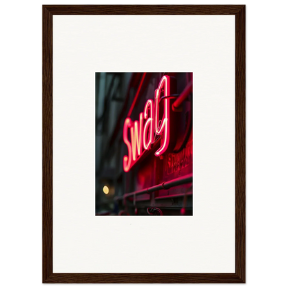 Neon red sign with Swag, perfect for Night Vibrance room decor and framed wall art