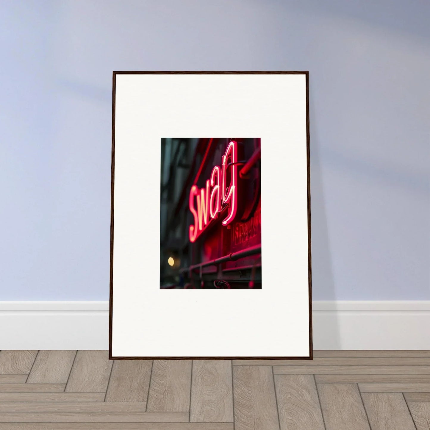 Framed wall art featuring a neon Swag sign, perfect for night vibrance room decor