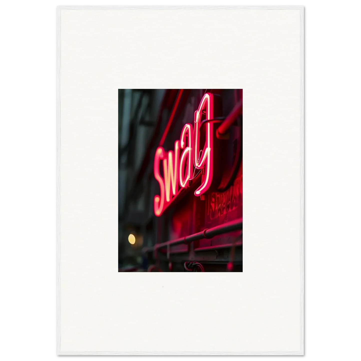 Glowing red neon sign spelling Sway for stylish night vibrance room decor