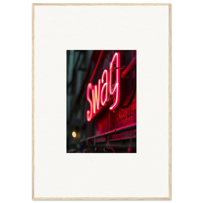 Glowing red neon sign spelling Sway in Lucid Night Vibrance framed wall art decor