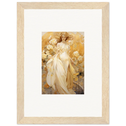 Framed canvas print of an ethereal female figure in a silk dream with flowers, perfect for room decoration